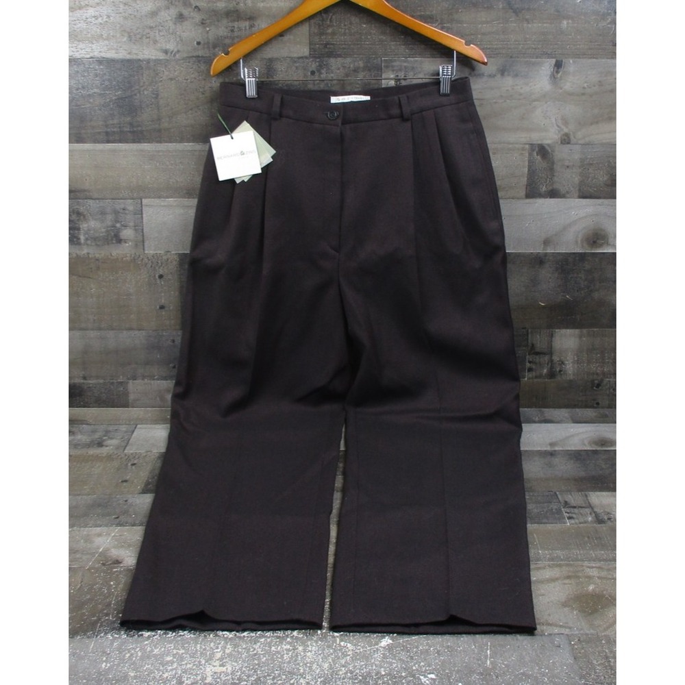 Bernard Zins Pants Womens 14 Brown Tempo Dress Pleated Wool Herringbone France